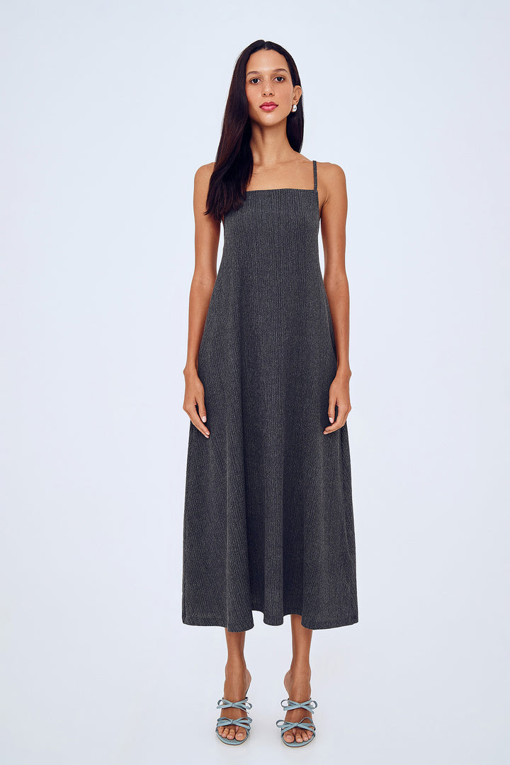İnce Askılı Uzun Elbise Siyah