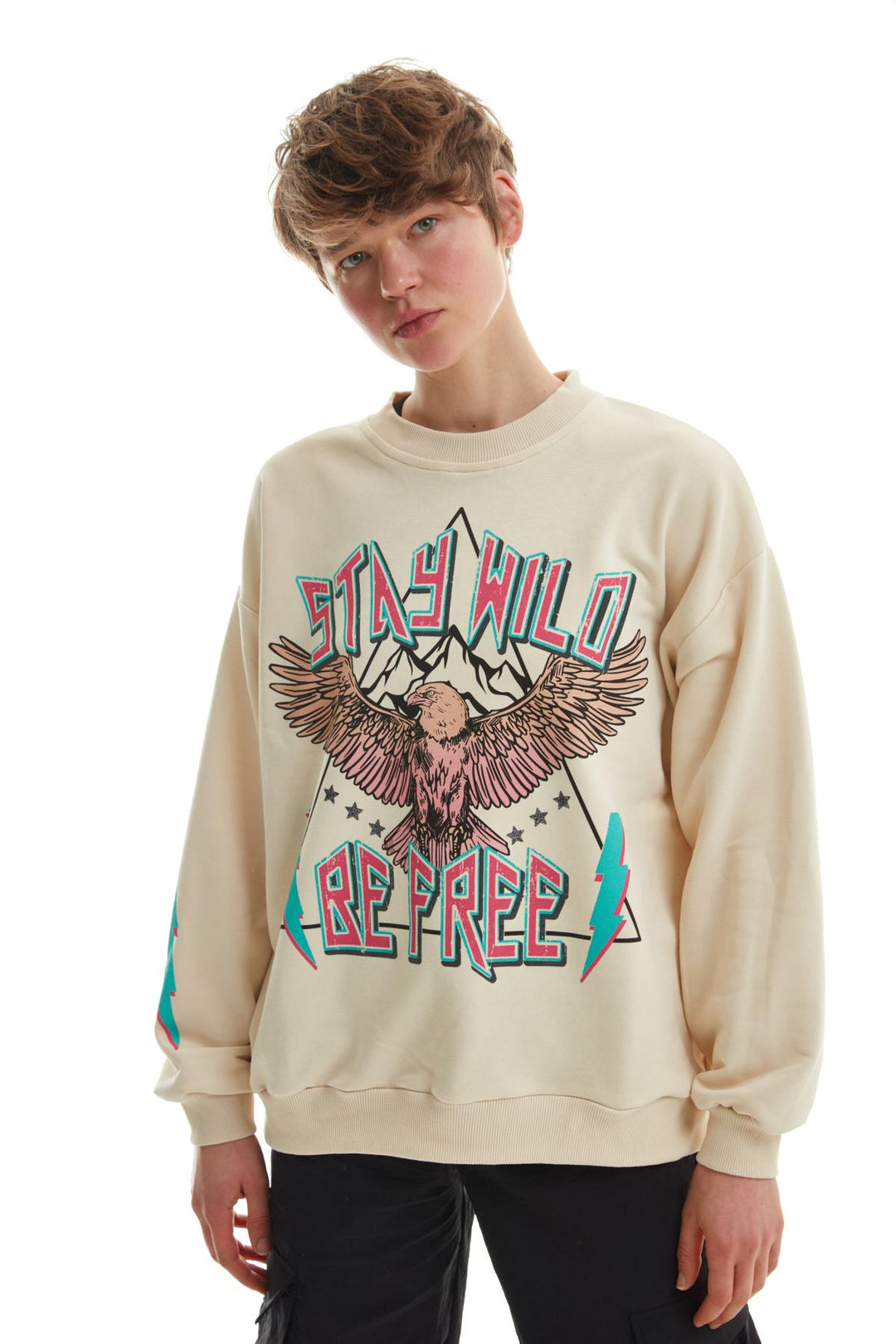 Oversize Printed Sweatshirt Beige