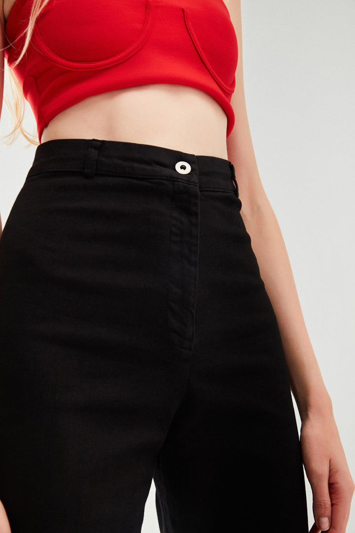 High Waist Gabardine Trousers Black