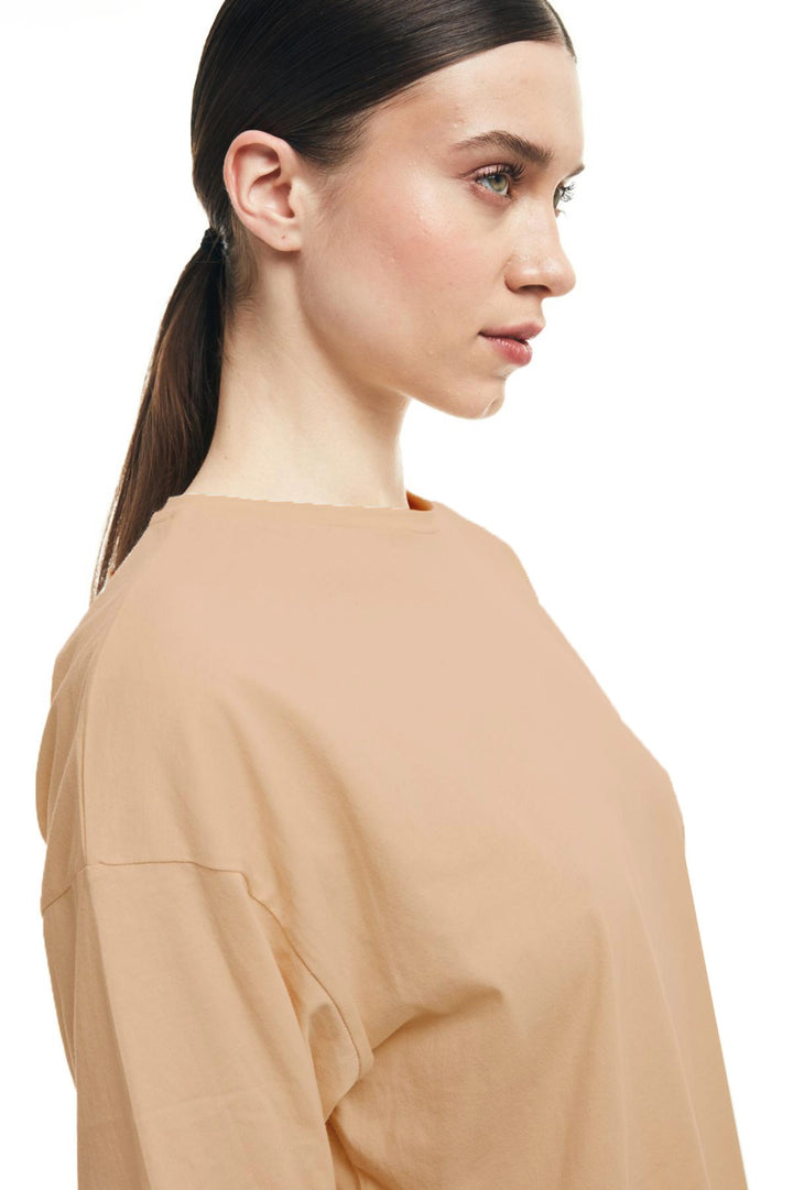 Trojan Sleeve Basic Oversize T-Shirt Beige
