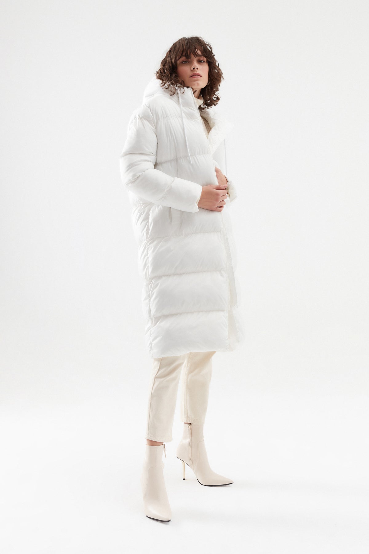 Hooded Long Inflatable Coat White