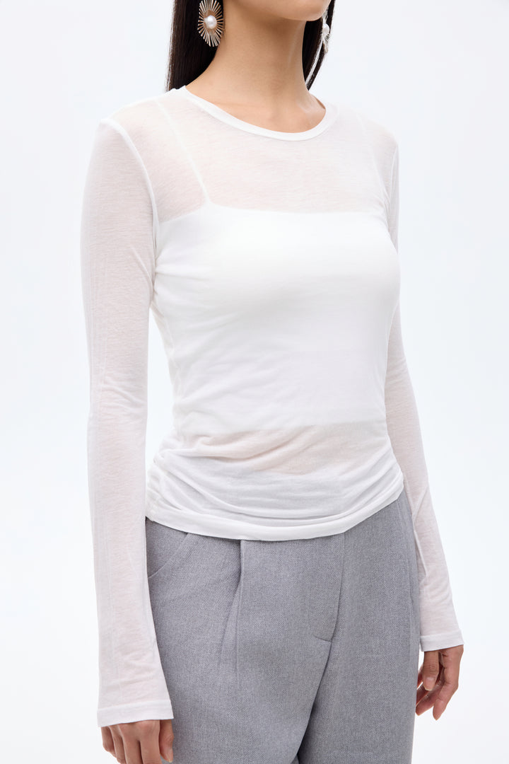Bisiklet Yaka Basic Bluz Ekru
