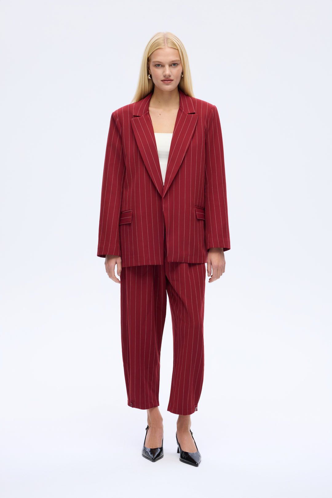 Çizgi Detaylı Blazer Ceket Bordo