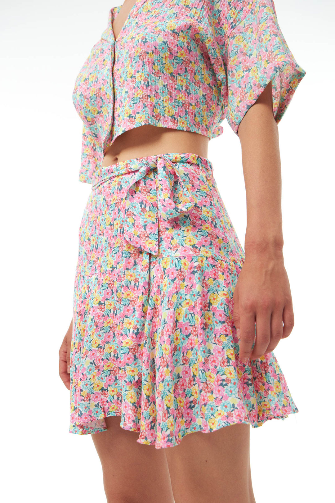 Floral Pattern Short Skirt Pink