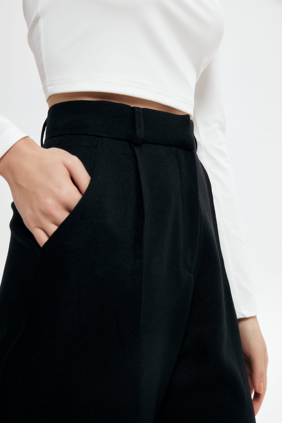 High Waist Wide Leg Fabric Trousers Black