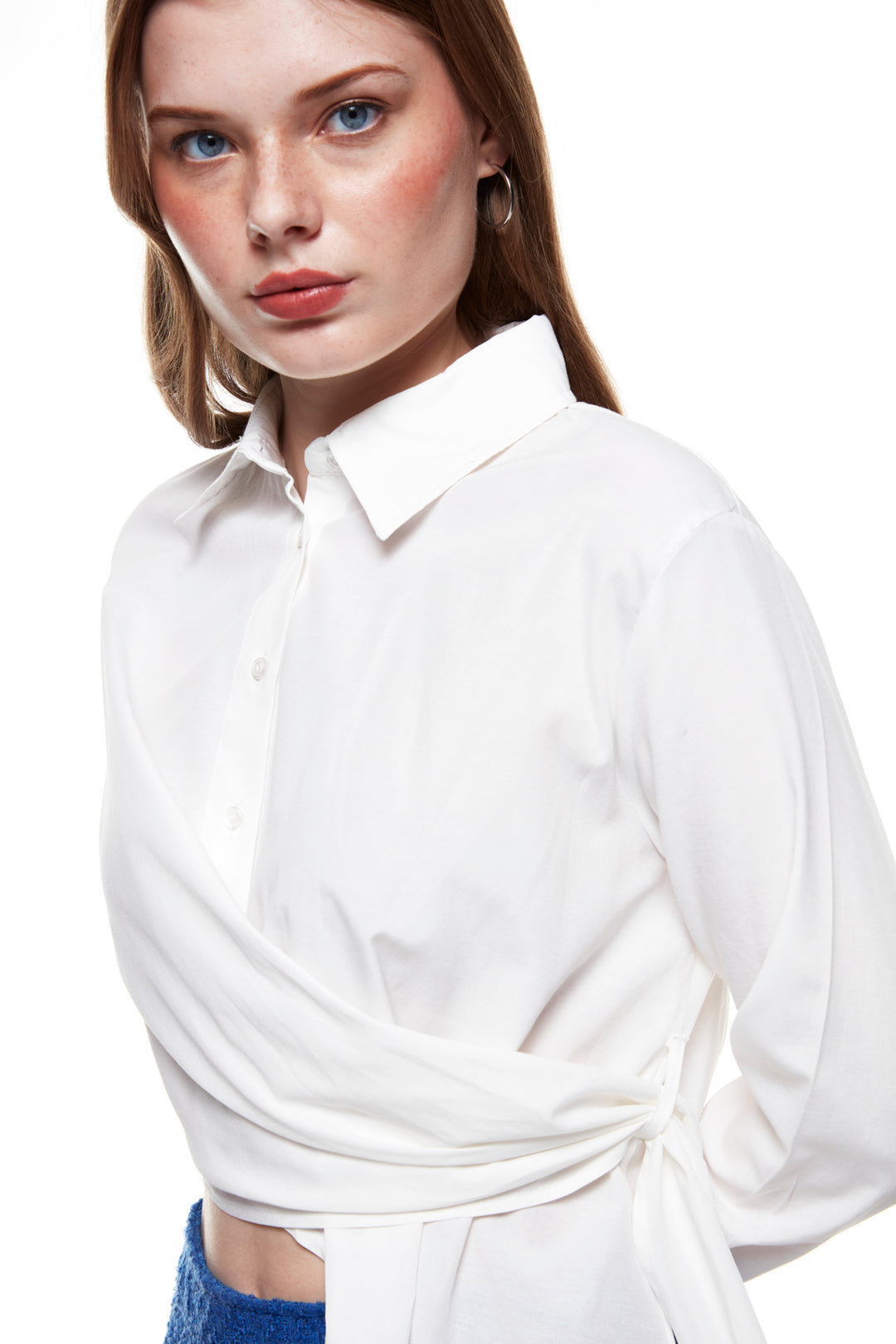 Tie Detailed Crop Shirt Ecru