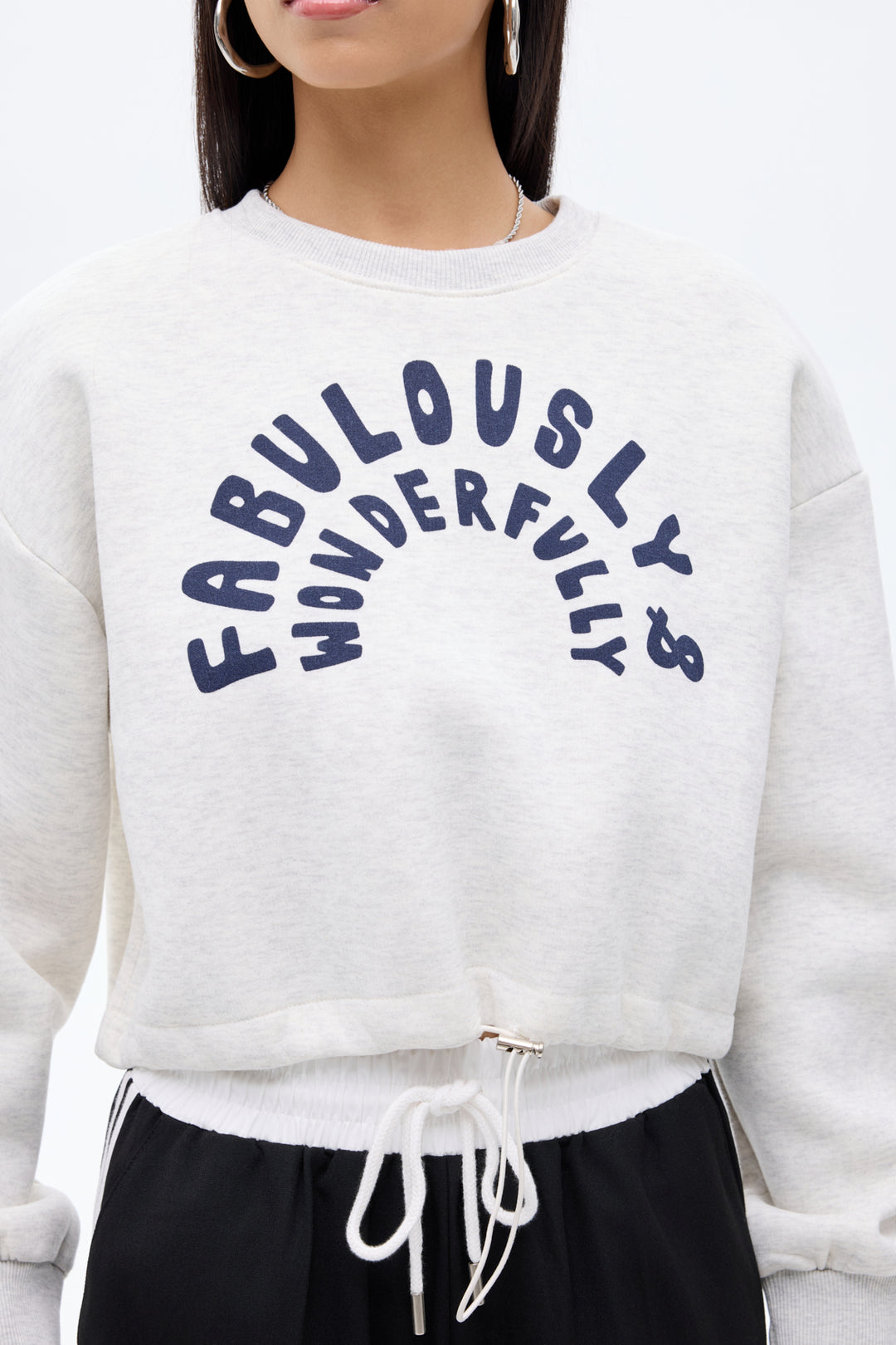 Yazı Baskılı Bel Stoperli Bisiklet Yaka Sweatshirt Grimelanj