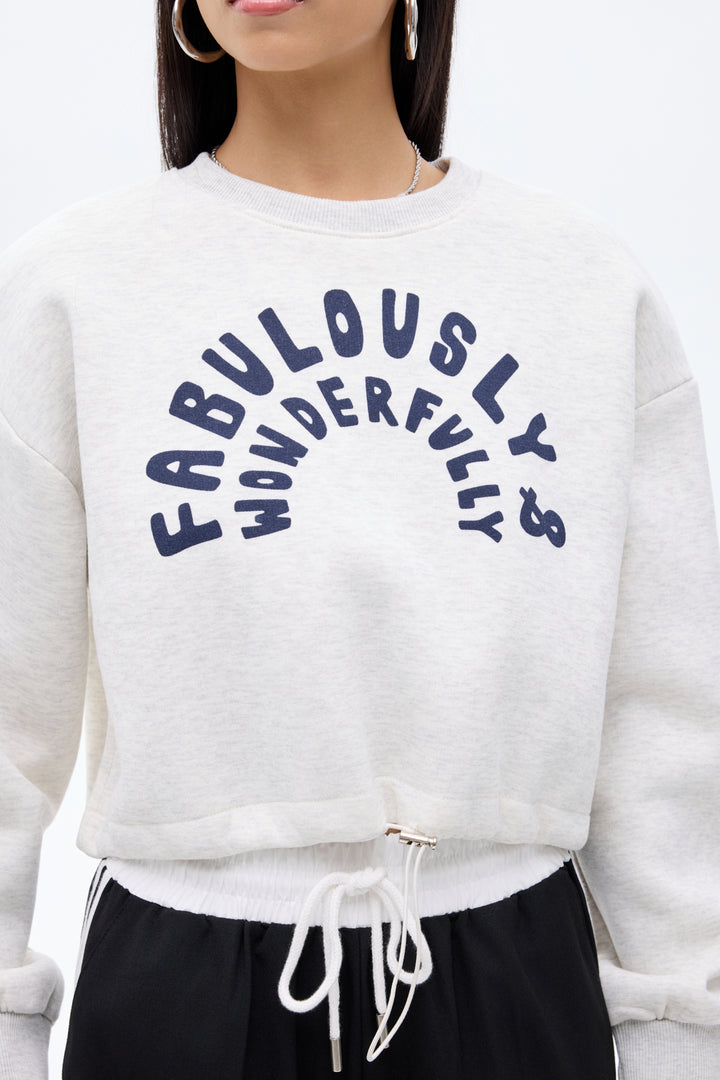 Yazı Baskılı Bel Stoperli Bisiklet Yaka Sweatshirt Grimelanj