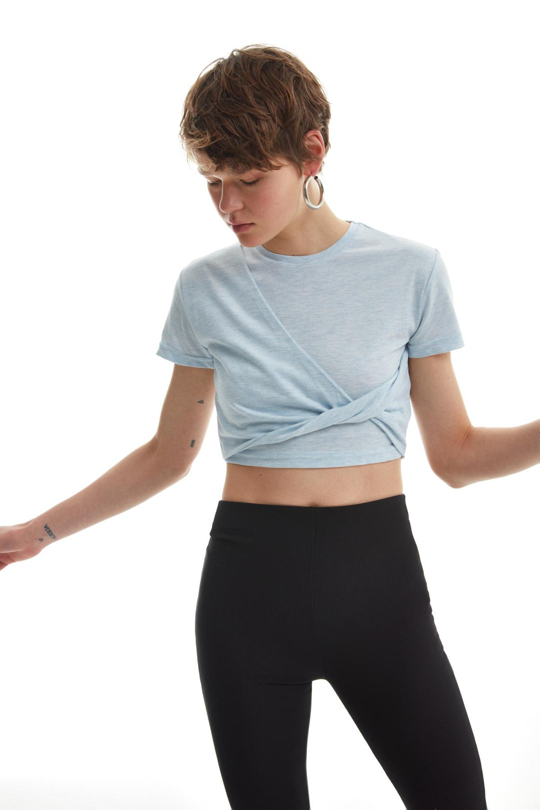 Düğüm Detaylı Crop Tişört Mavi