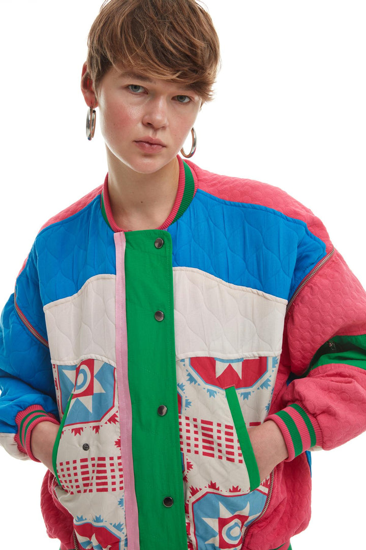 Renkli Kapitoneli Ceket Fuşya