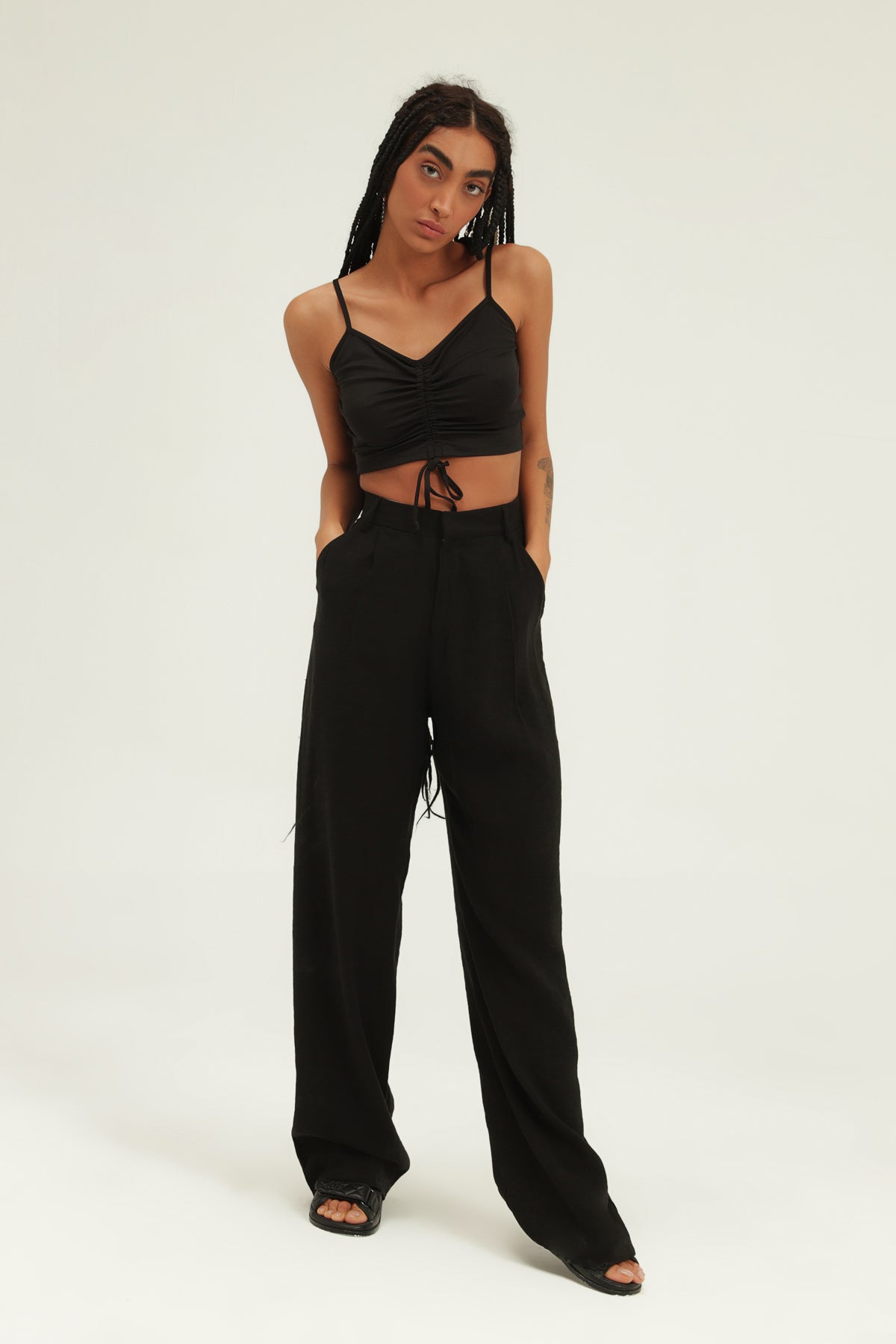 Yüksel Waist Wide Leg Trousers Black