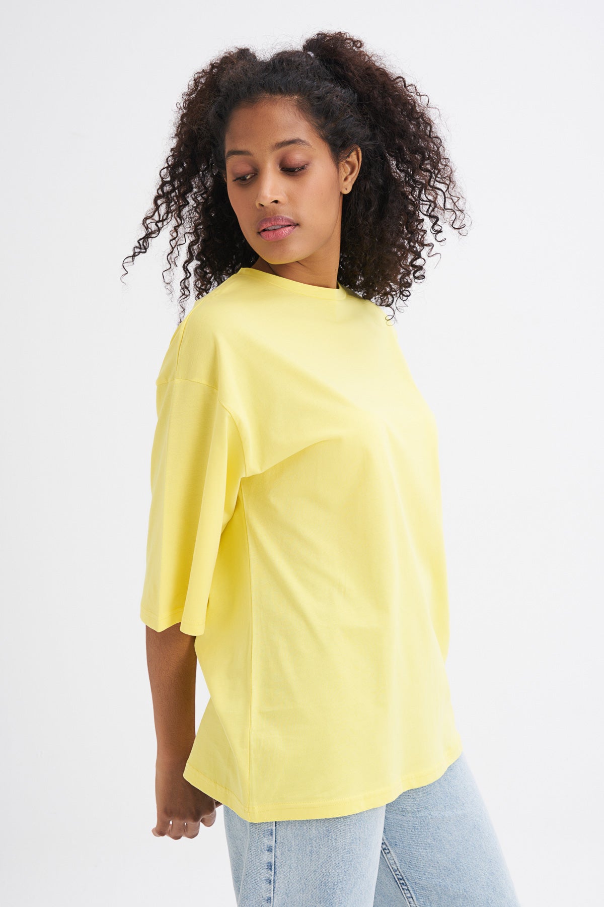 Trojan Sleeve Basic Oversize T-Shirt Yellow