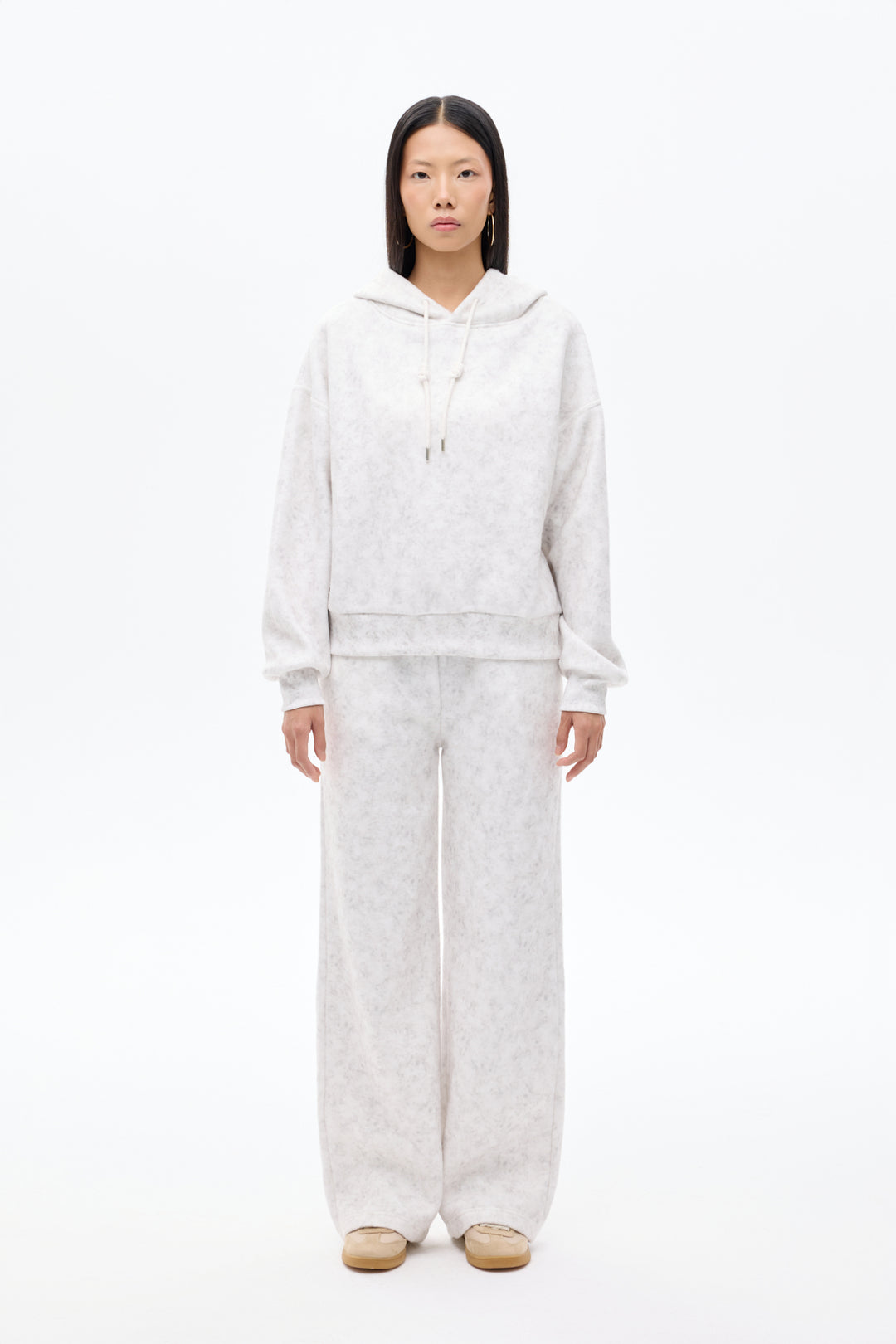 Kapüşonlu Yıkama Efektli Oversize Sweatshirt Ekru