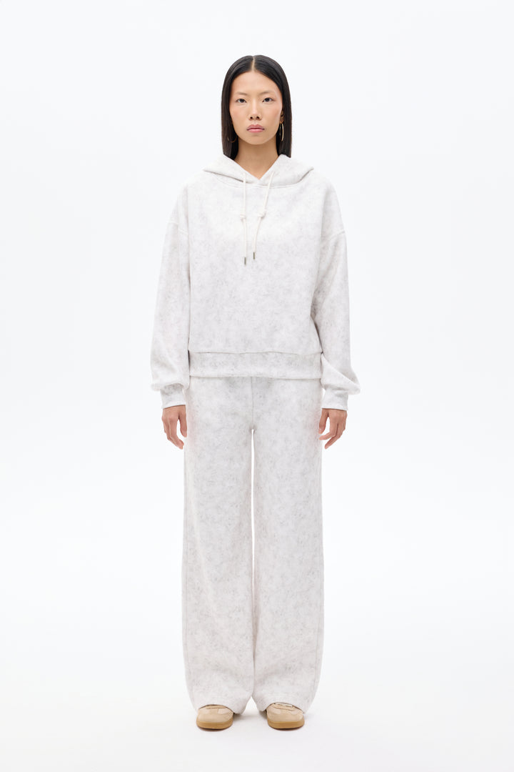 Kapüşonlu Yıkama Efektli Oversize Sweatshirt Ekru