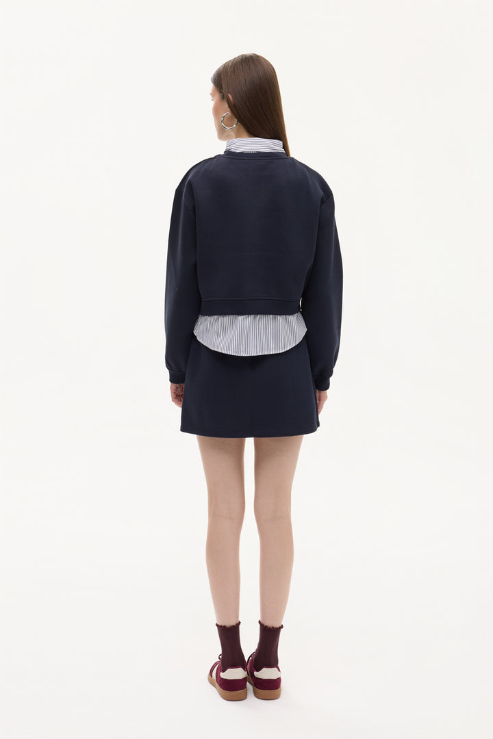 Gömlek Garnili Nakışlı Sweatshirt Lacivert