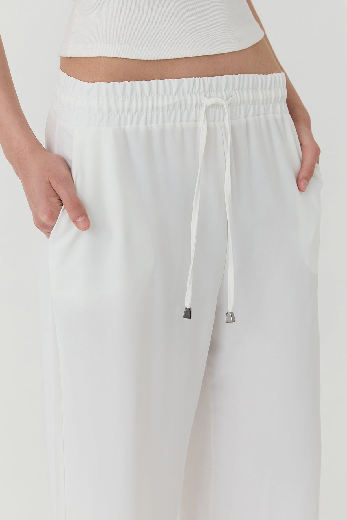 Elastic Waist Wide Leg Trousers White