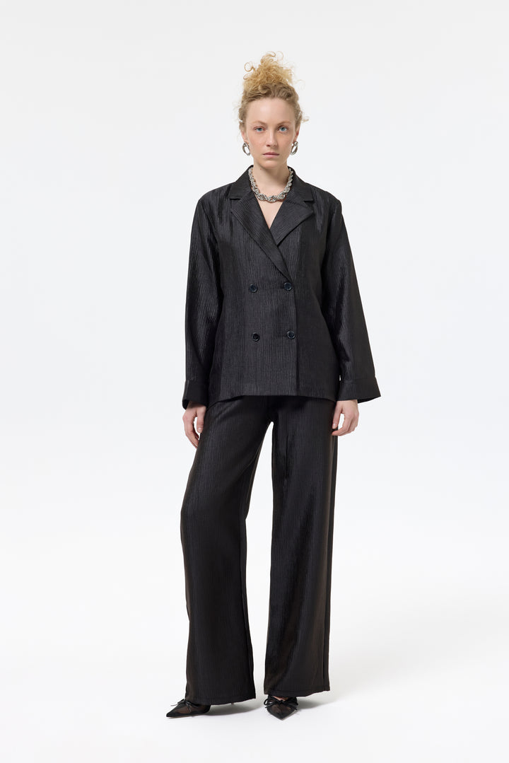 Dokulu Oversize Blazer Ceket Siyah