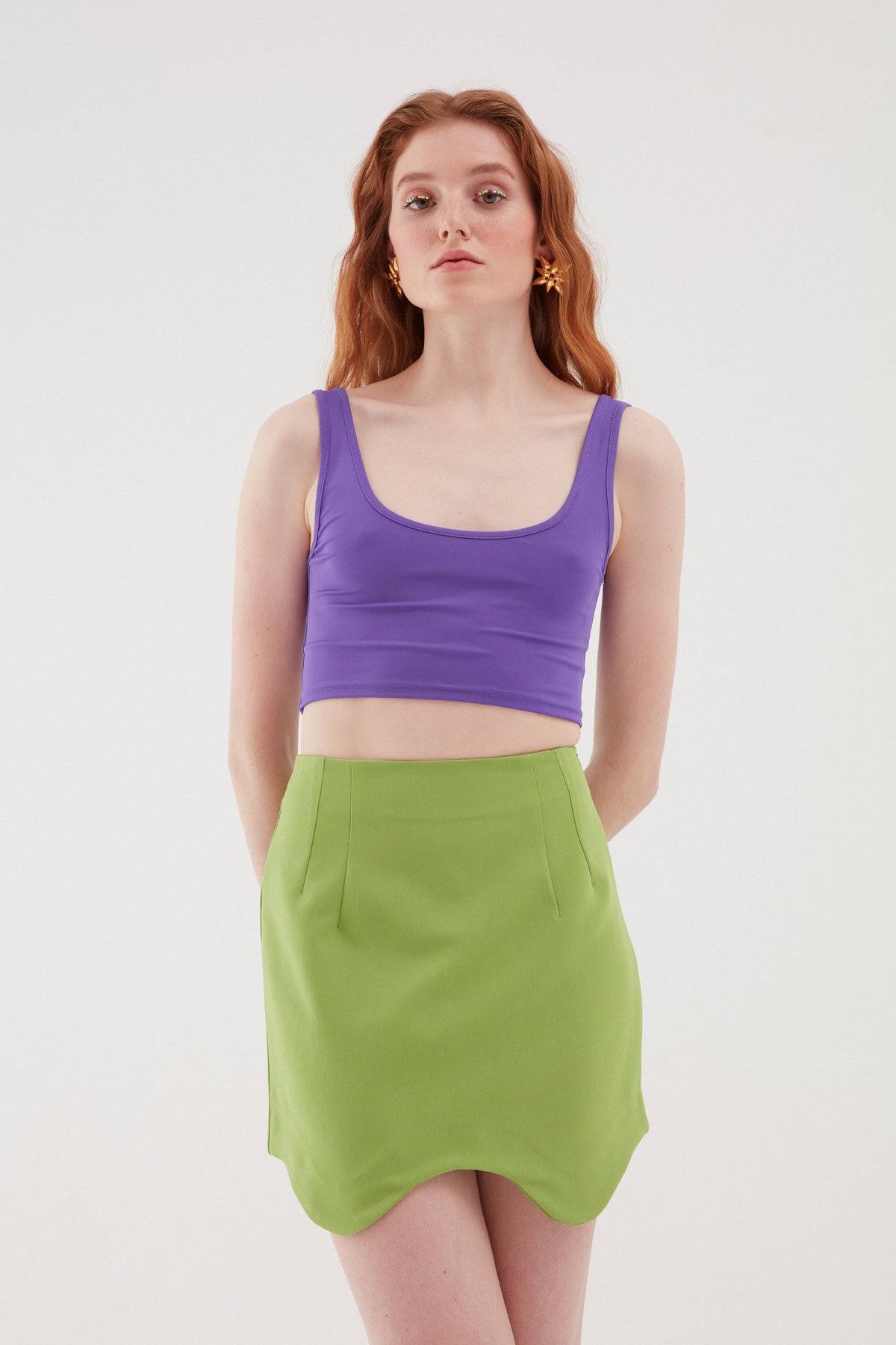 Asymmetric Mini Skirt Green