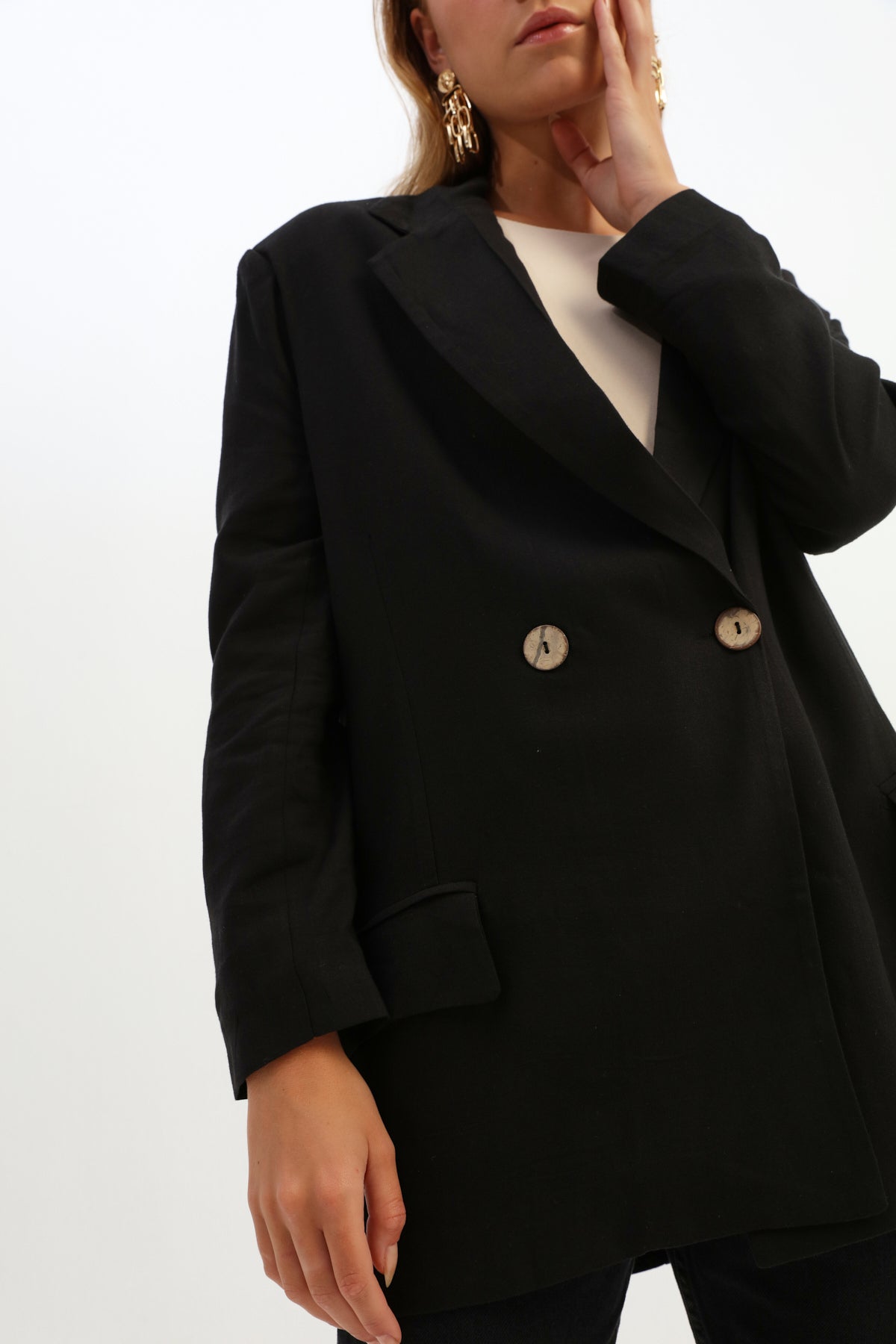 Linen Blazer Jacket Black
