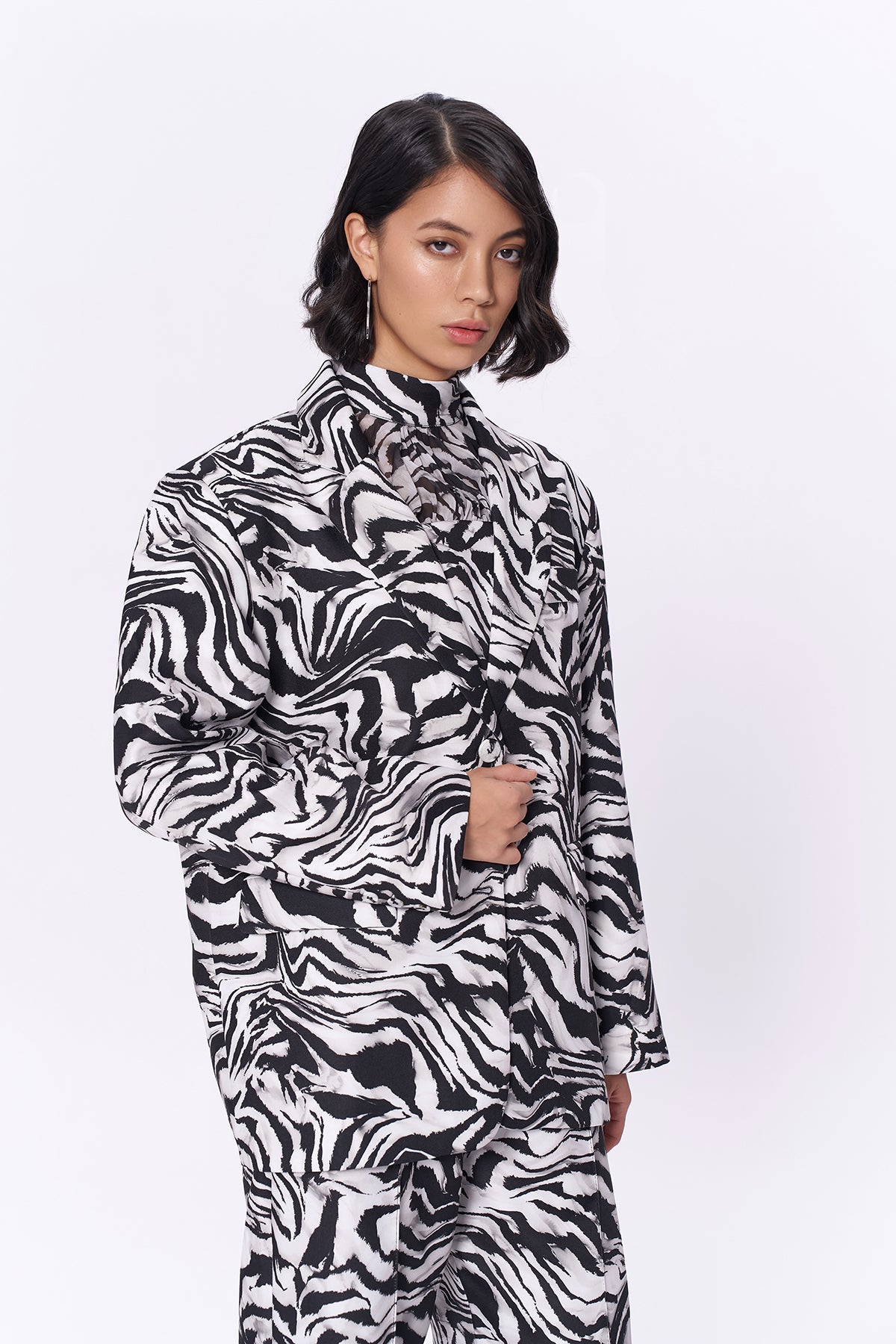 Zebra Desenli Oversize Blazer Ceket Siyah