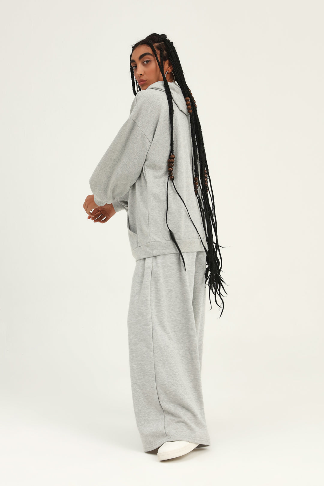 Kanguru Cepli Kapüşonlu Sweatshirt Açık Gri