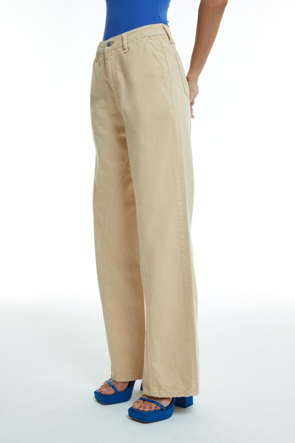 Wide Leg High Waist Denim Pants Beige