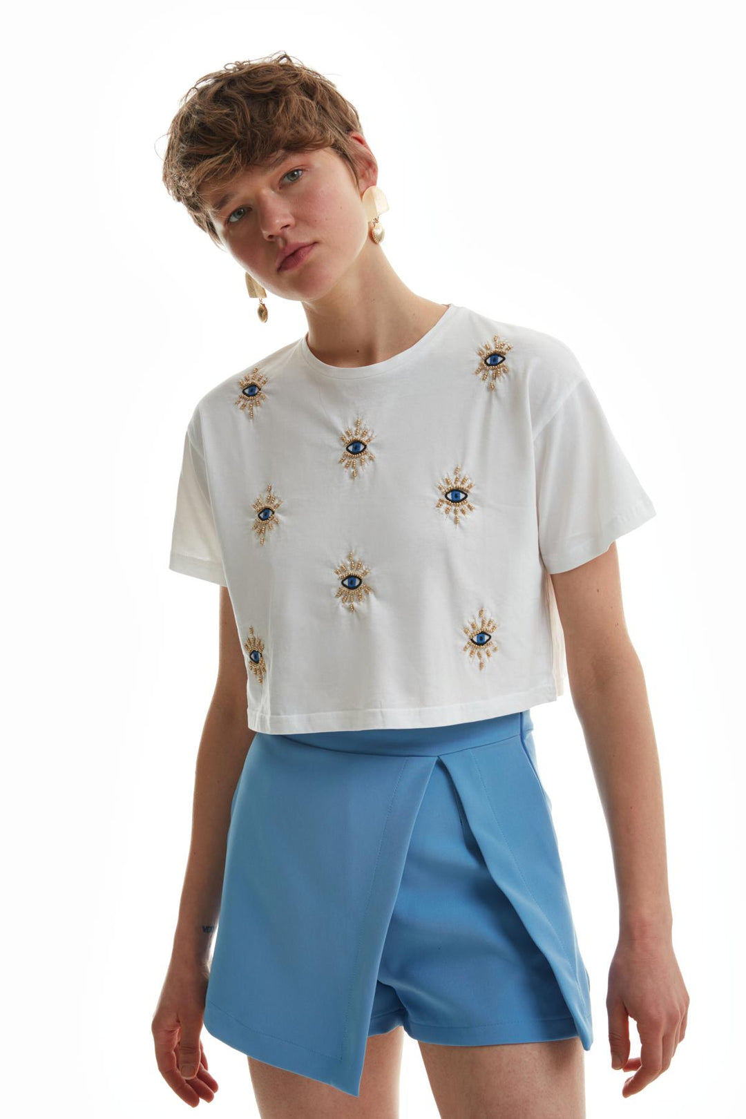 Slit Detailed Short Skirt Blue