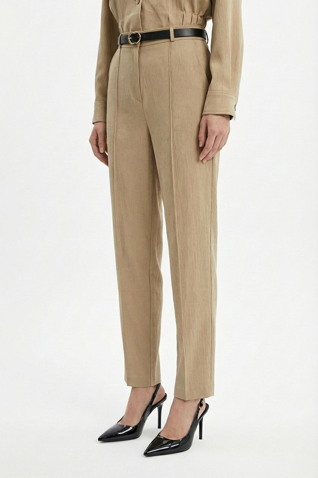 Kemerli Yüksek Bel Balon Pantolon Bej