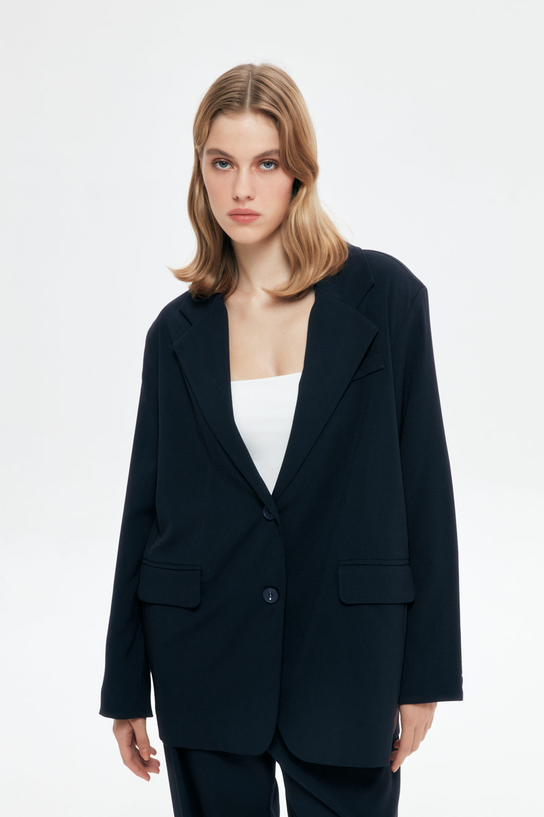 Lined Striped Blazer Jacket Navy Blue