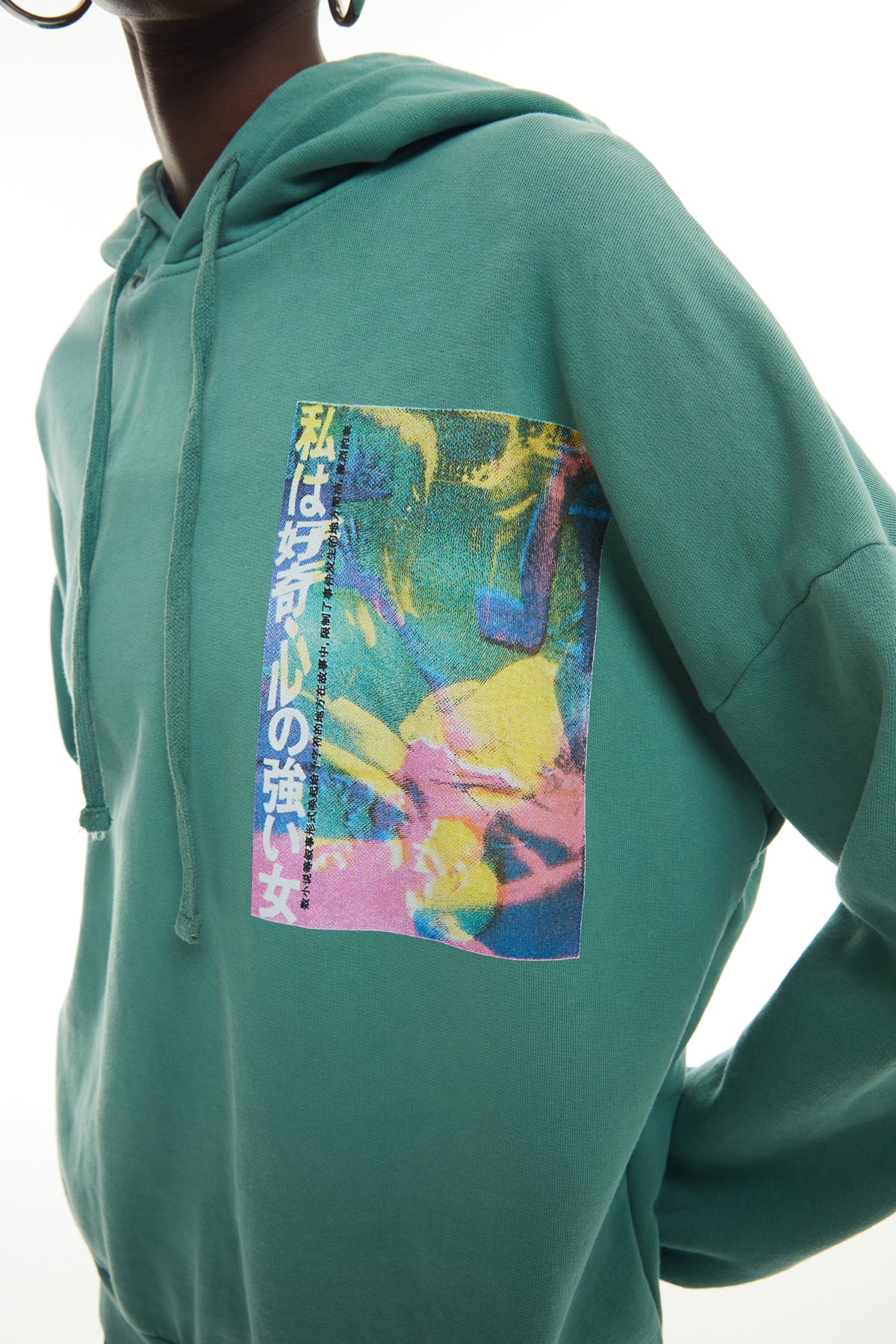 Print Detailed Hoodie Sweatshirt Mint