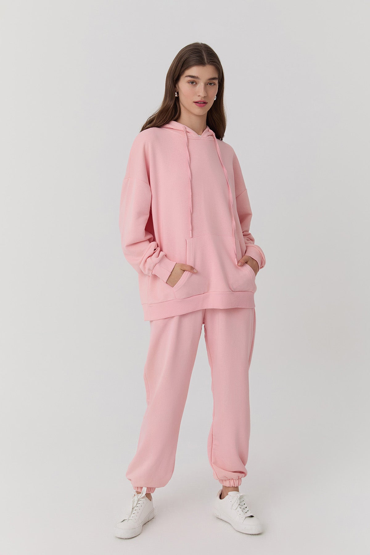 Oversize Kapüşonlu Sweatshirt Pembe