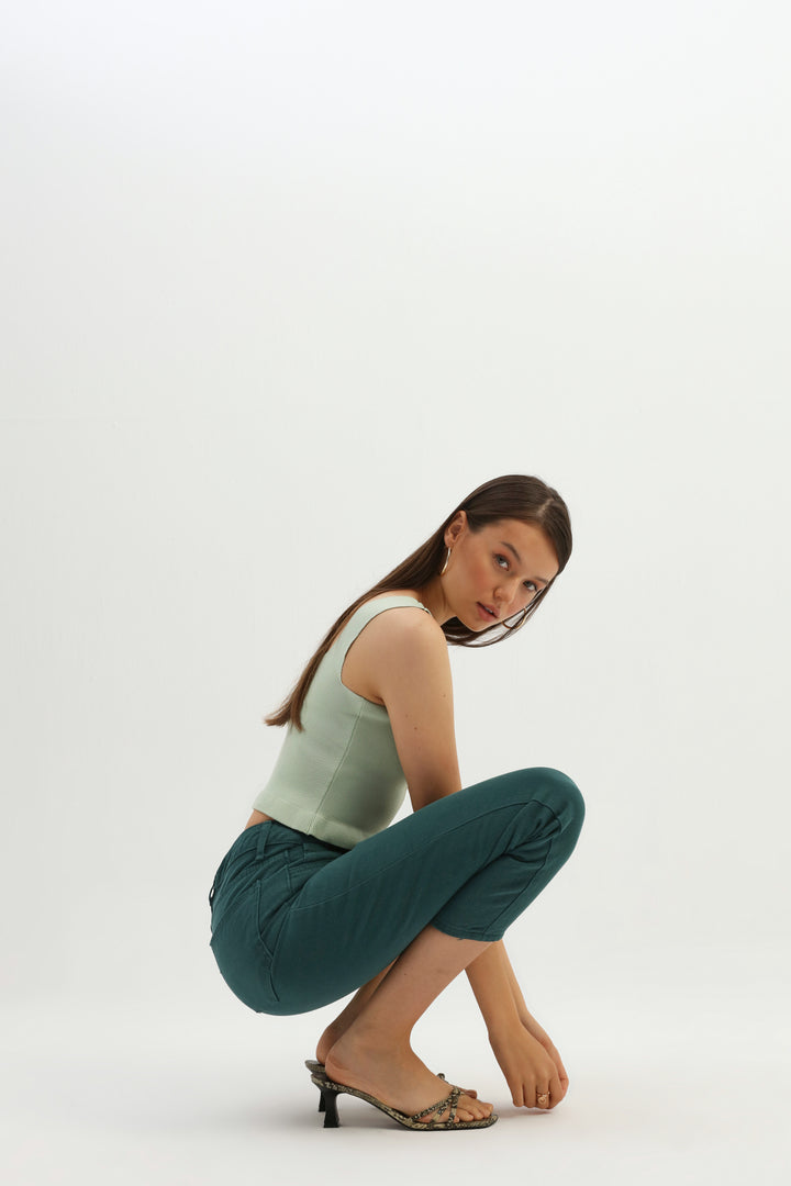 Gabardine Mom Jean Dark Green