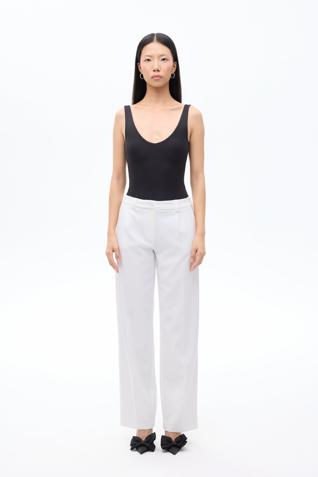 V Yaka Basic Bodysuit Siyah
