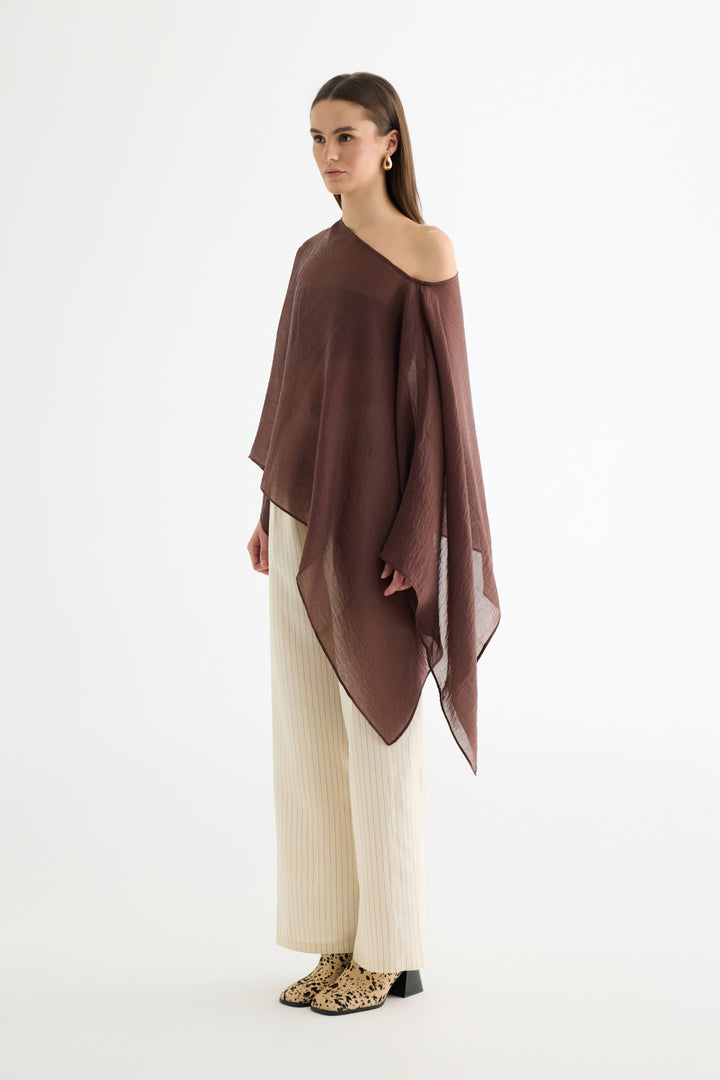 Fularlı Panço Bluz Kahverengi