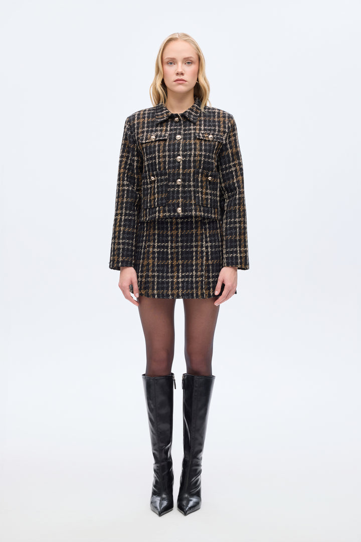 Çift Cepli Düğmeli Tüvit Ceket Siyah