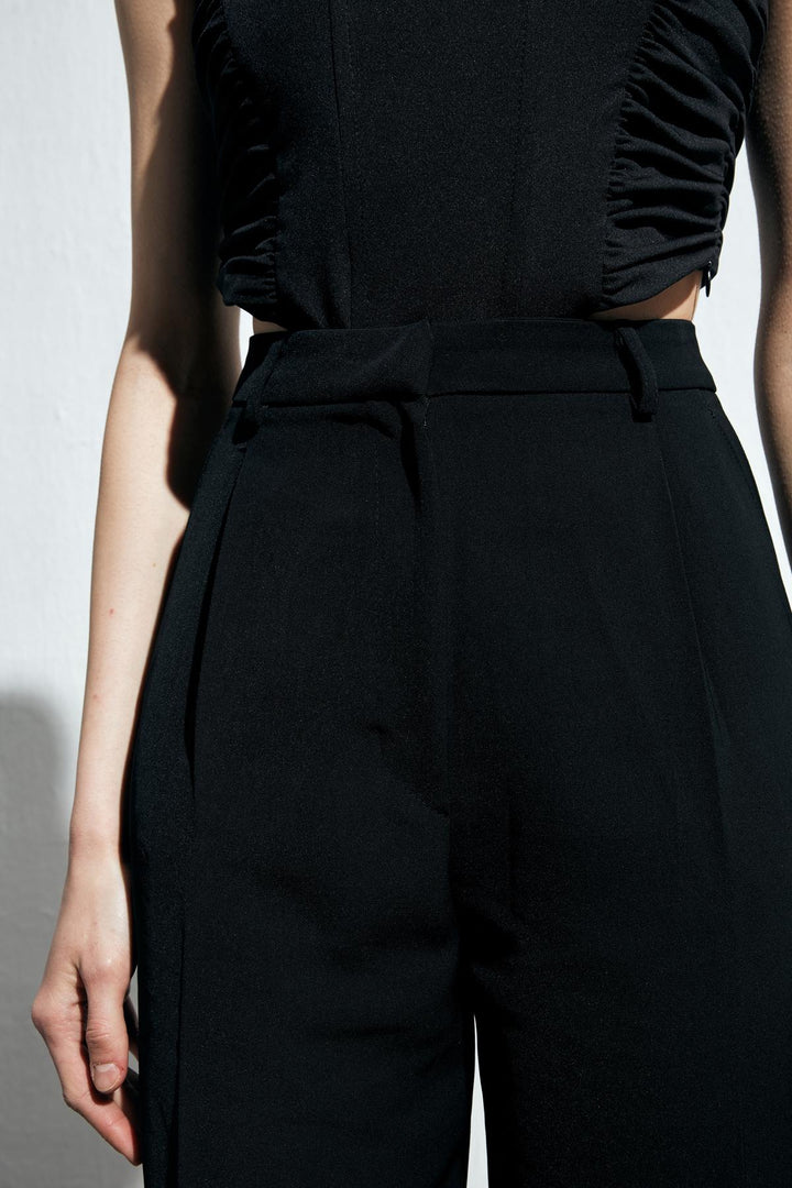 Pleated Wide Leg Trousers Black