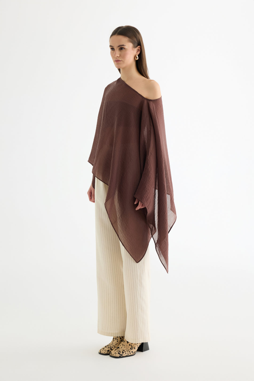 Fularlı Panço Bluz Kahverengi