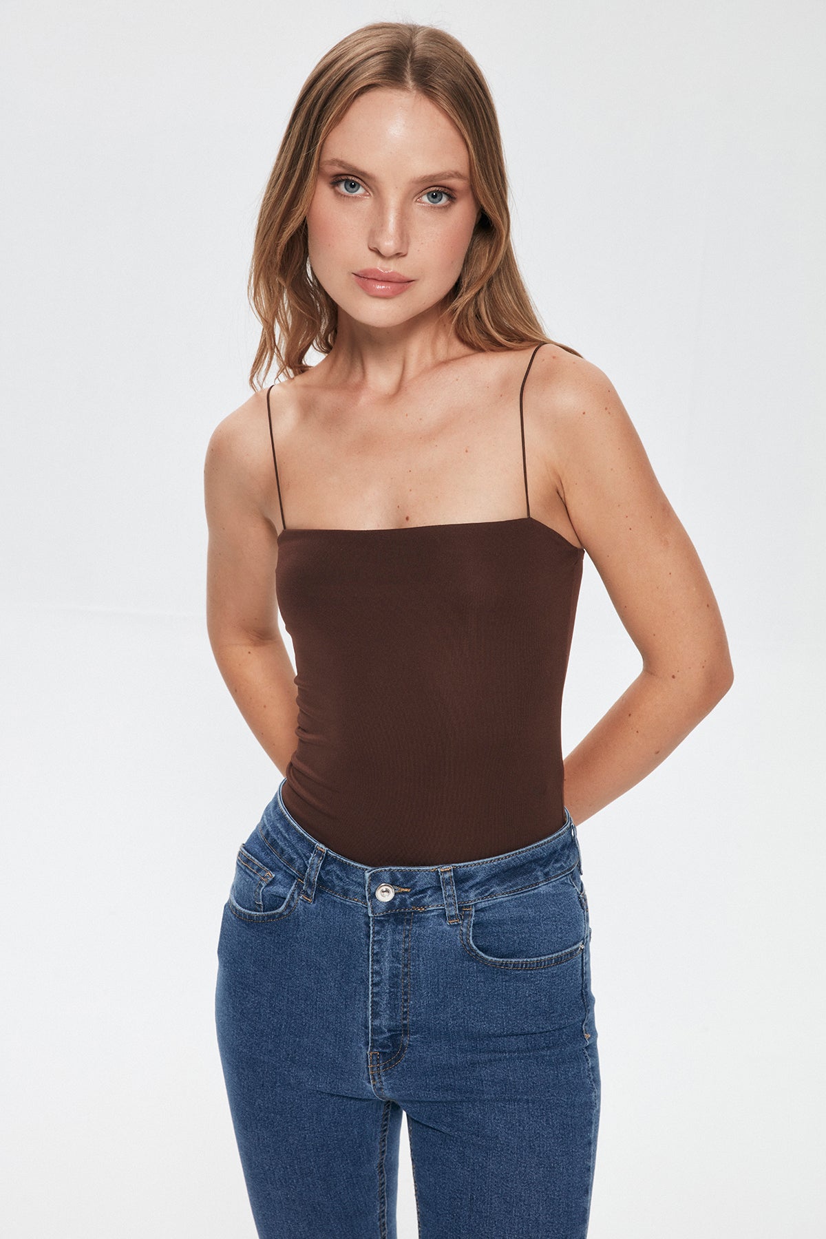 Thin Strap Bodysuit Dark Brown