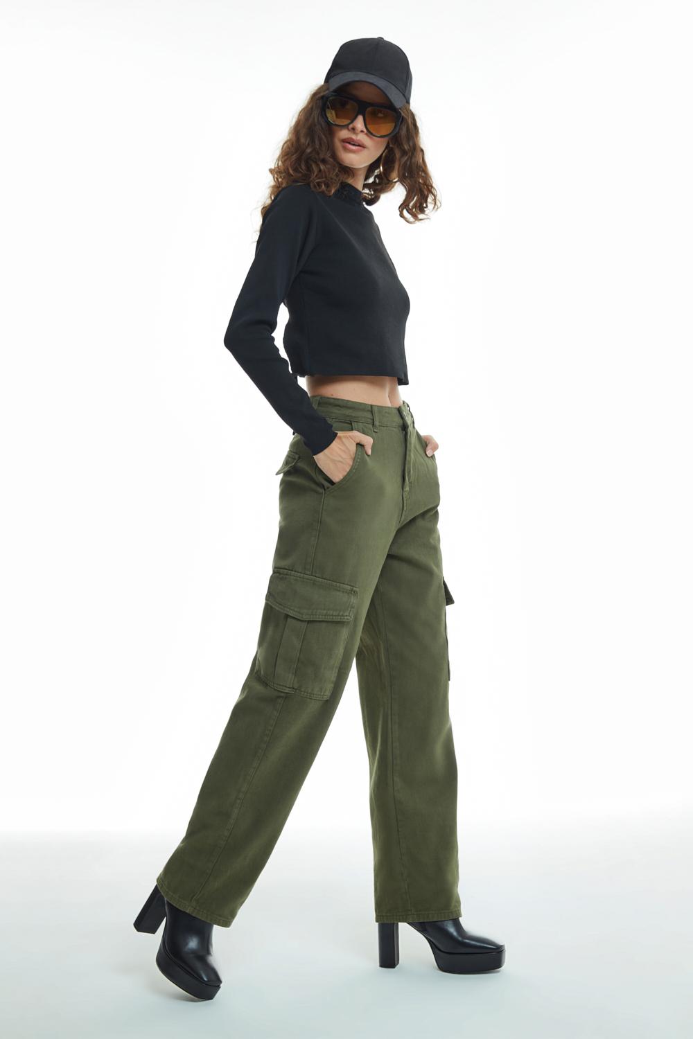 Gabardin Kargo Pantolon Haki