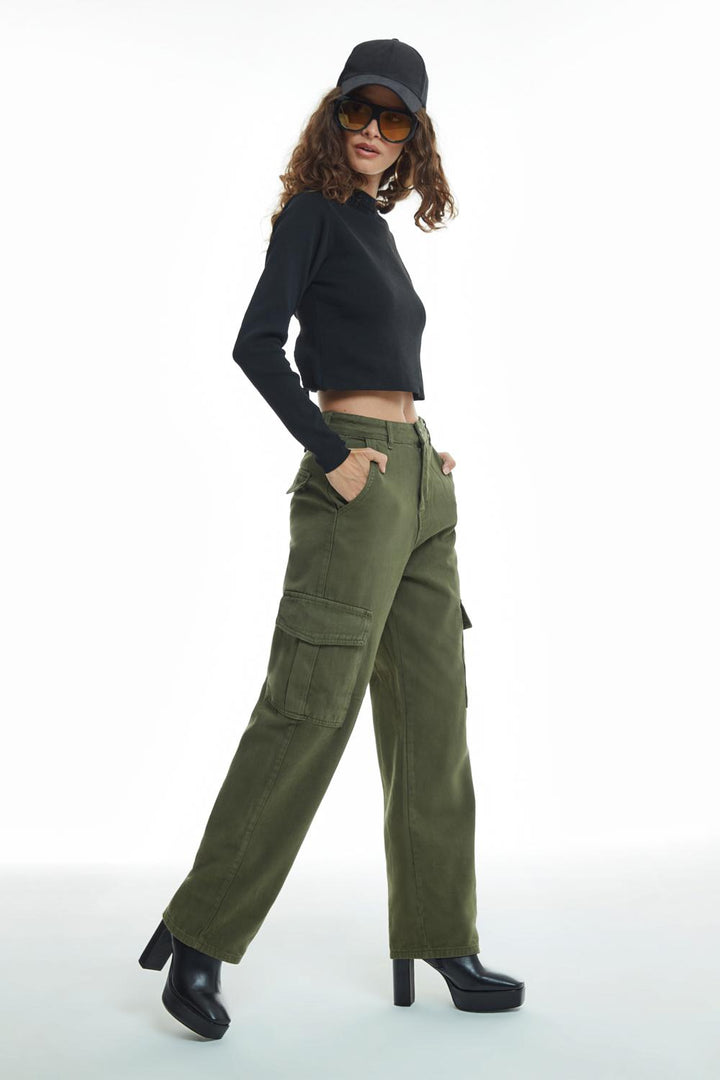 Gabardin Kargo Pantolon Haki