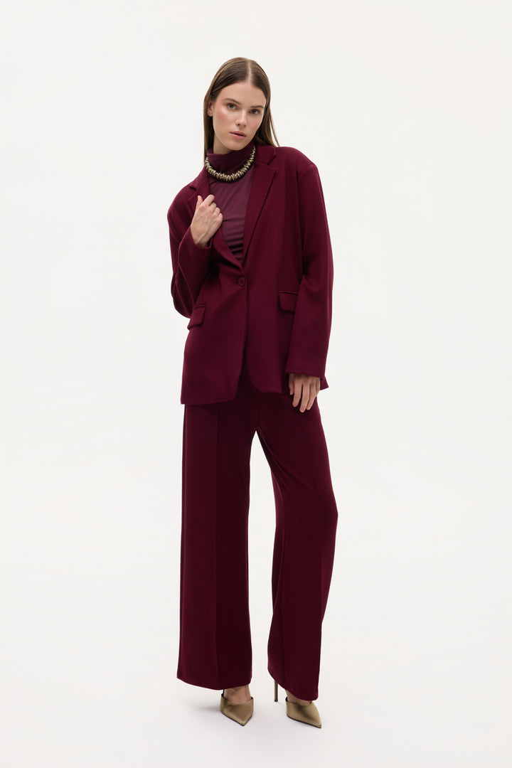 Tek Düğmeli Yumuşak Dokulu Oversize Blazer Ceket Vişne