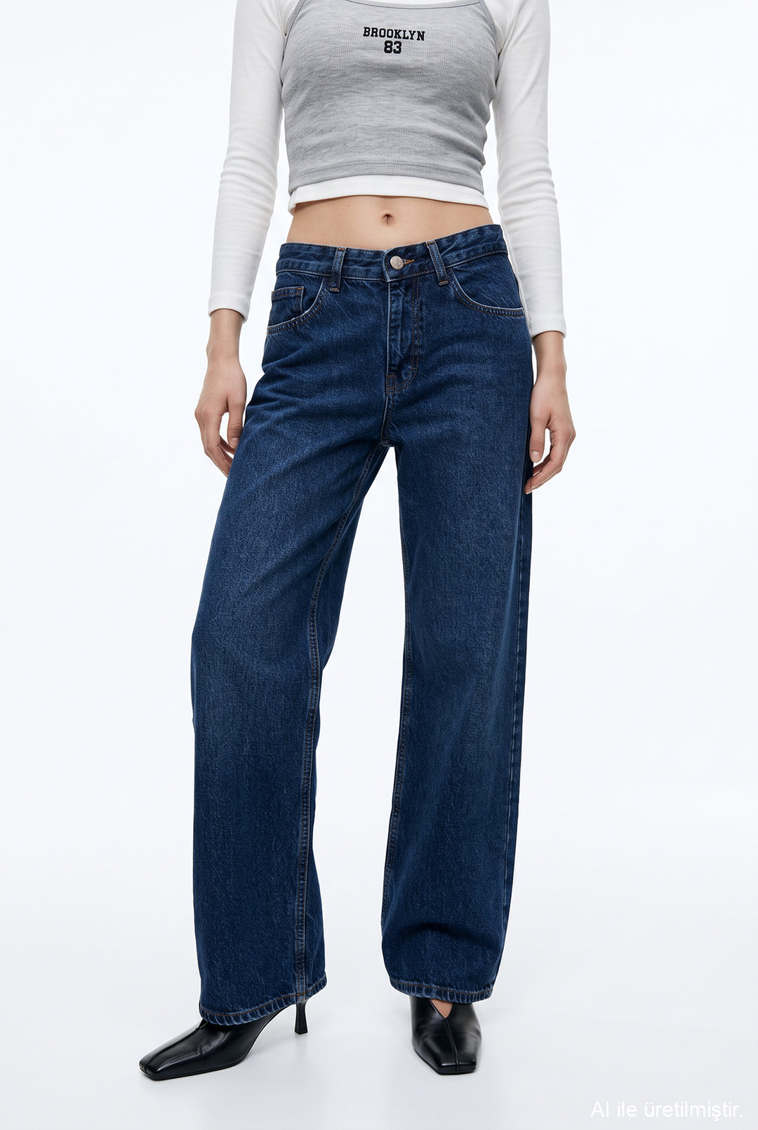 Yüksek Bel Wide Leg Kot Pantolon Lacivert