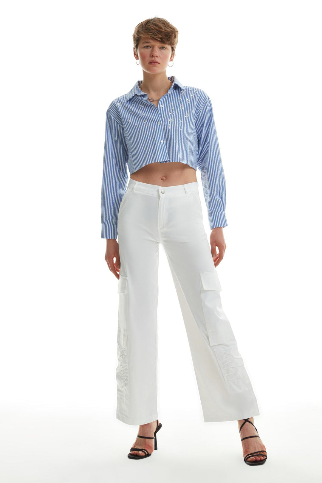 Büzgü Cepli Kargo Pantolon Ekru