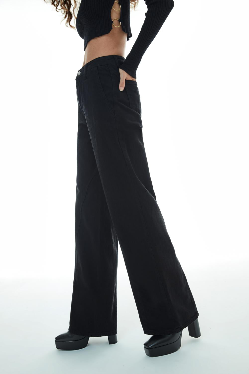 Wide Leg High Waist Jeans Black