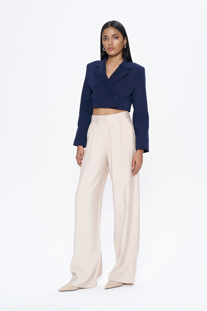 Yüksel Waist Wide Leg Trousers Stone