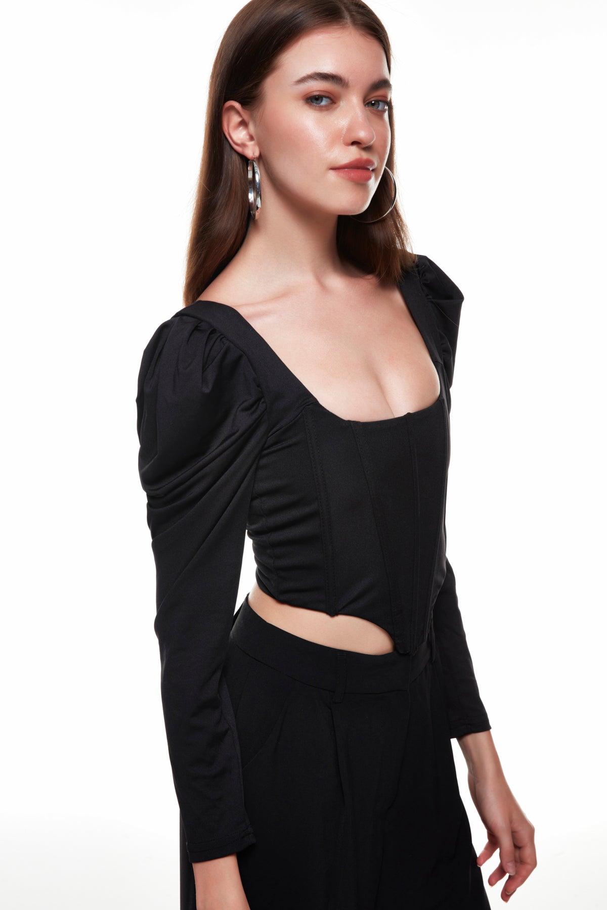 Tie Back Balloon Sleeve Blouse Black