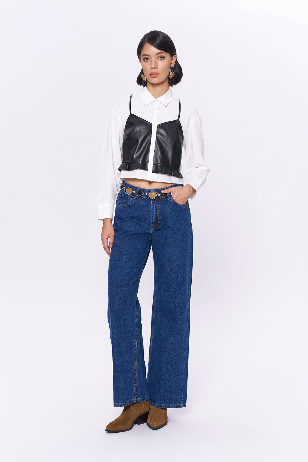 Deri Matchli Gömlek Ekru