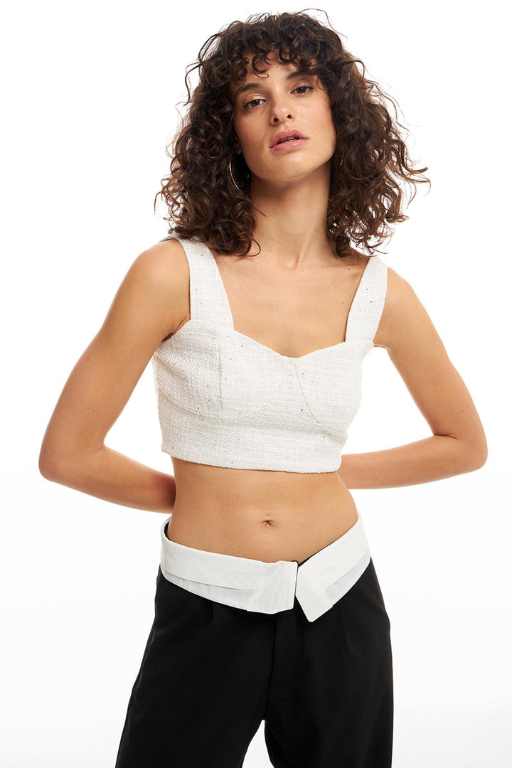 Pul Detaylı Bluz Ekru