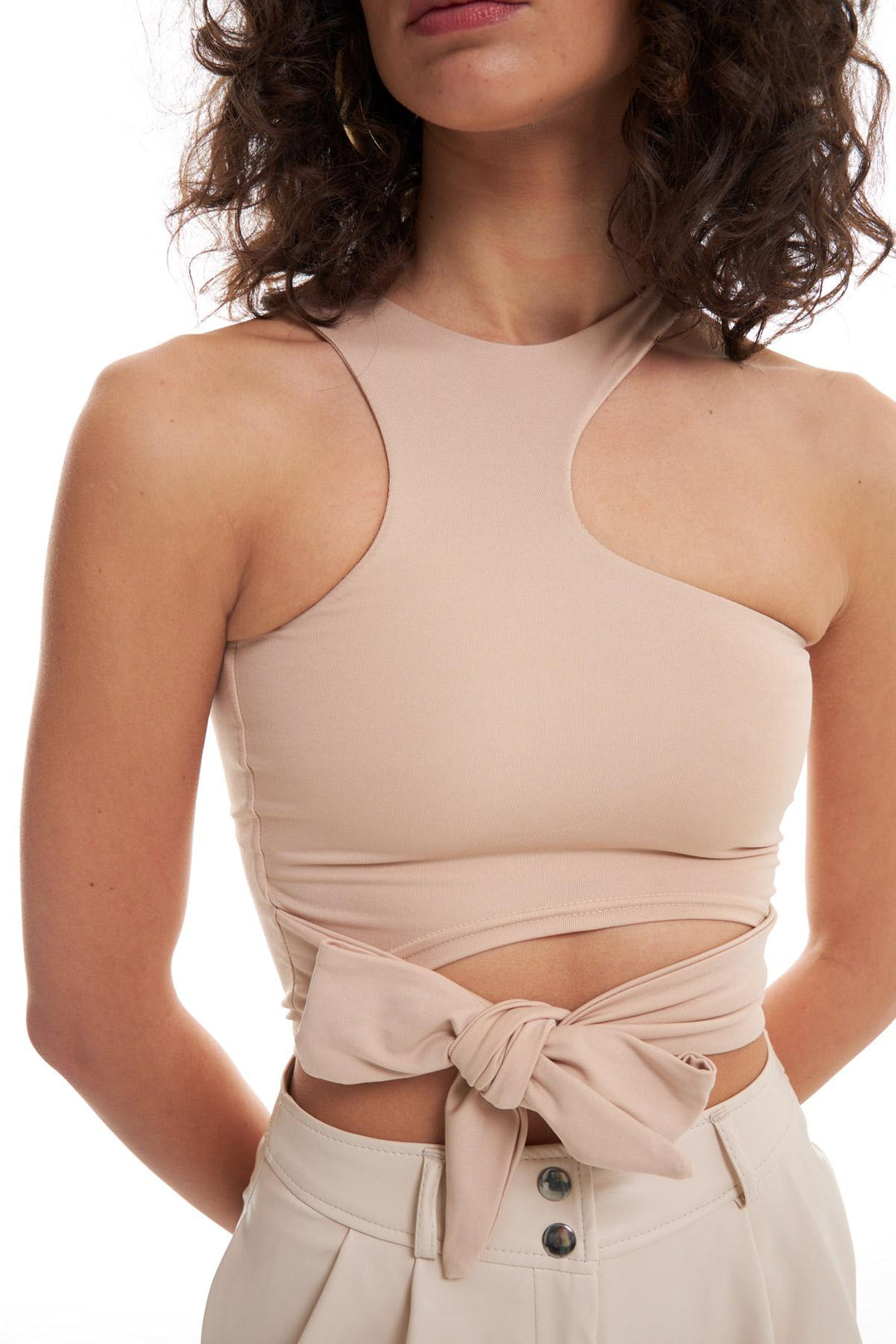 Decollete Detailed Tie Blouse Beige