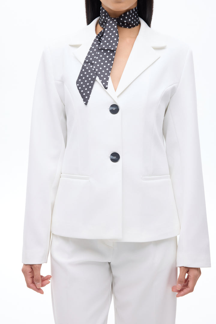 Çift Düğmeli Dikiş Detaylı Blazer Ceket Ekru